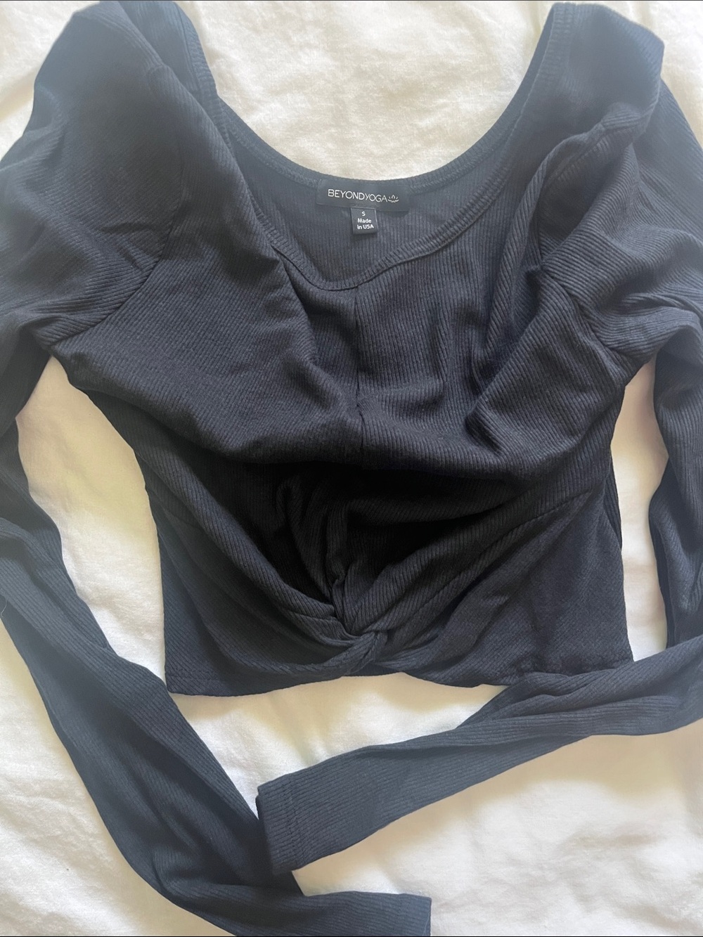 Beyond Yoga Black Ribbed Long-Sleeve Twist-Front Top
